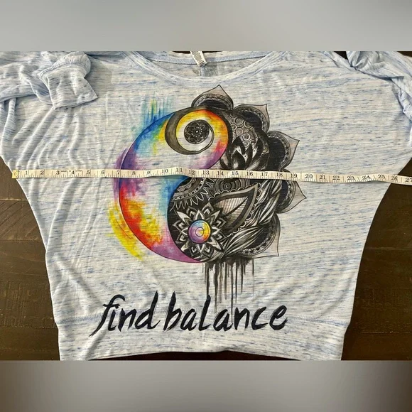 Electro Threads Blue Burn Ying Yang Watercolor Wide Sleeve Top Large - Picture 9 of 11